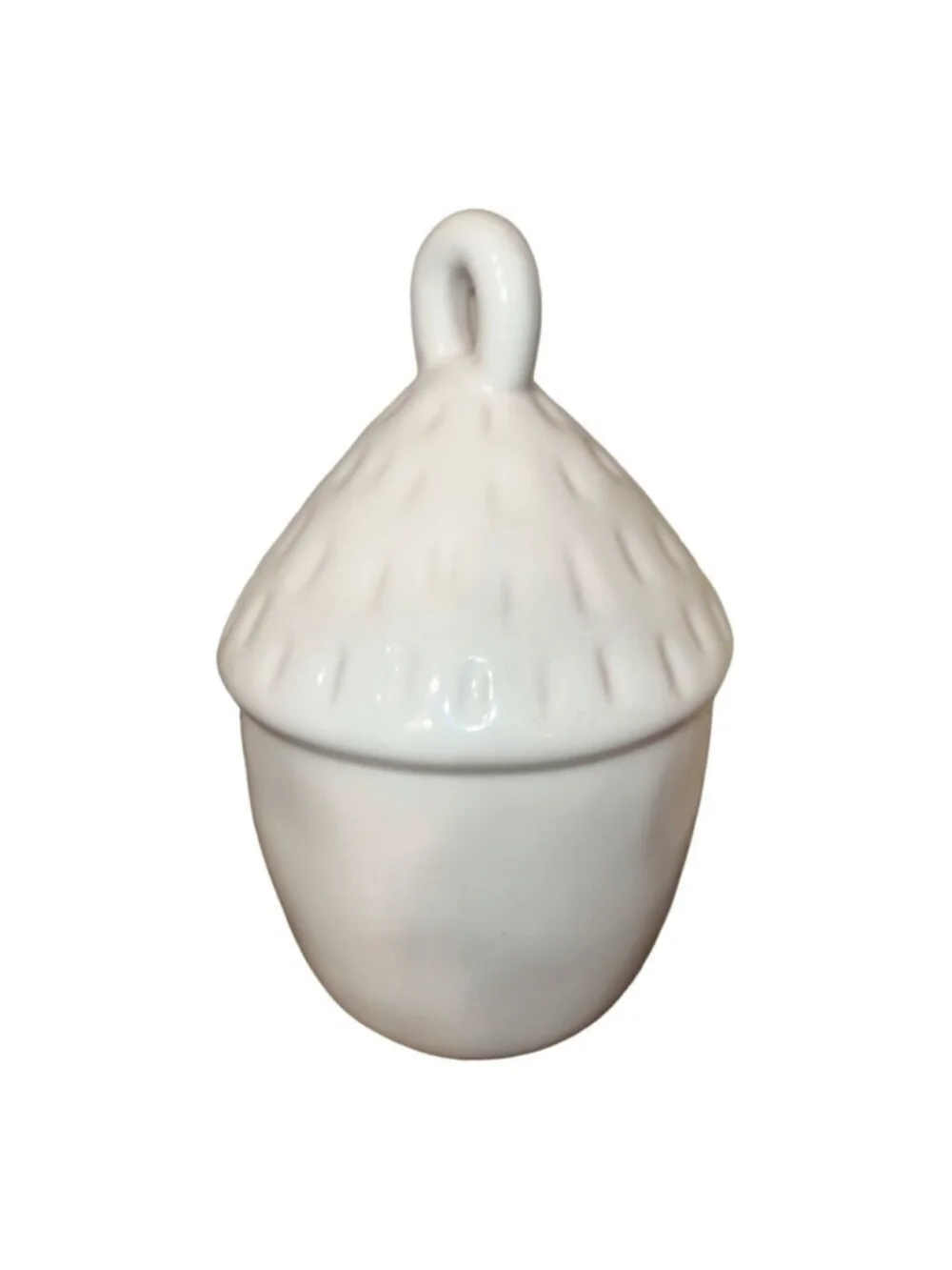 Rae Dunn Farmhouse Ceramic Acorn BirdHouse, White, 'Knock' Inscription